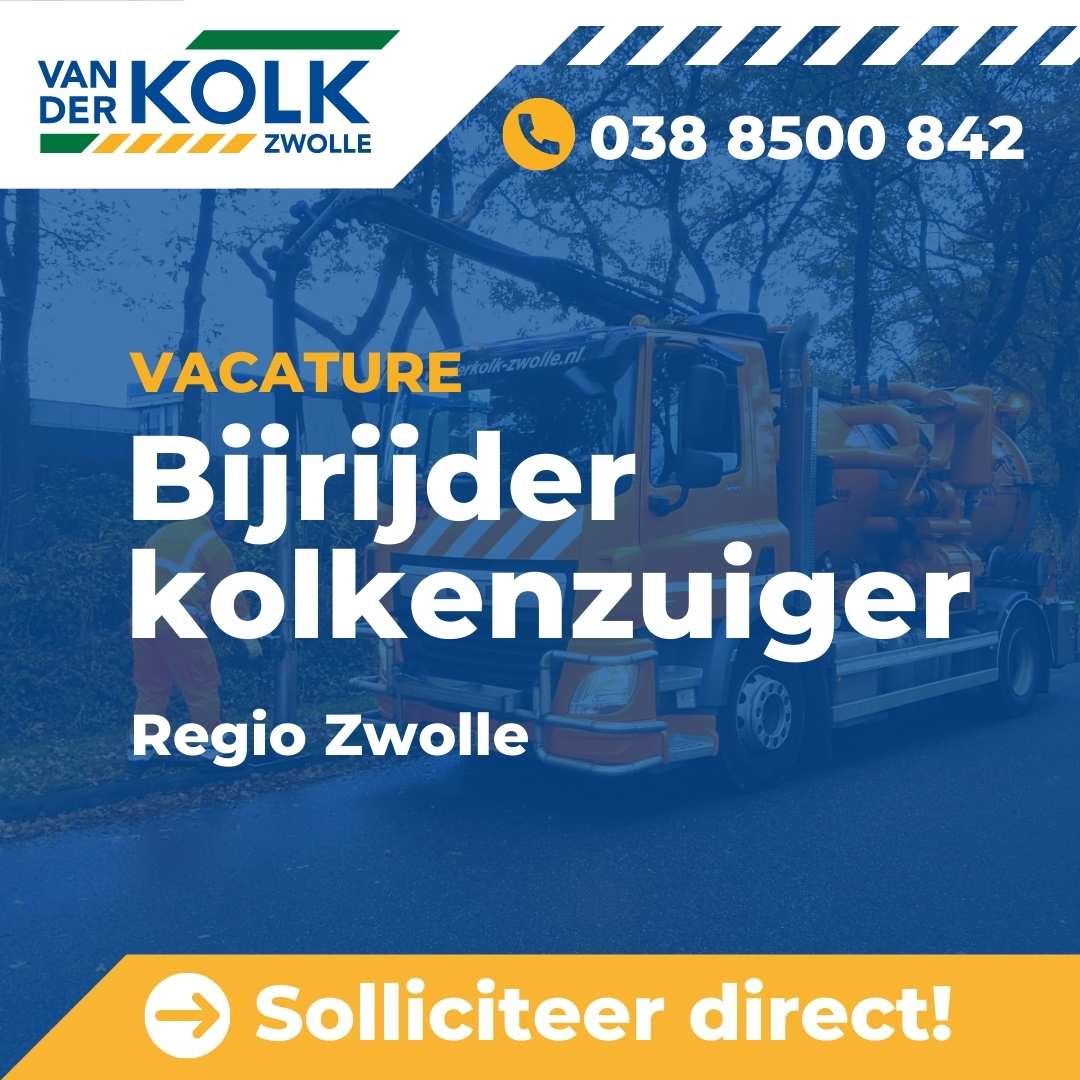 bijrijder op een kolkenzuiger bij Van der Kolk regio Zwolle viia Pepperworkx Personeelsdiensten