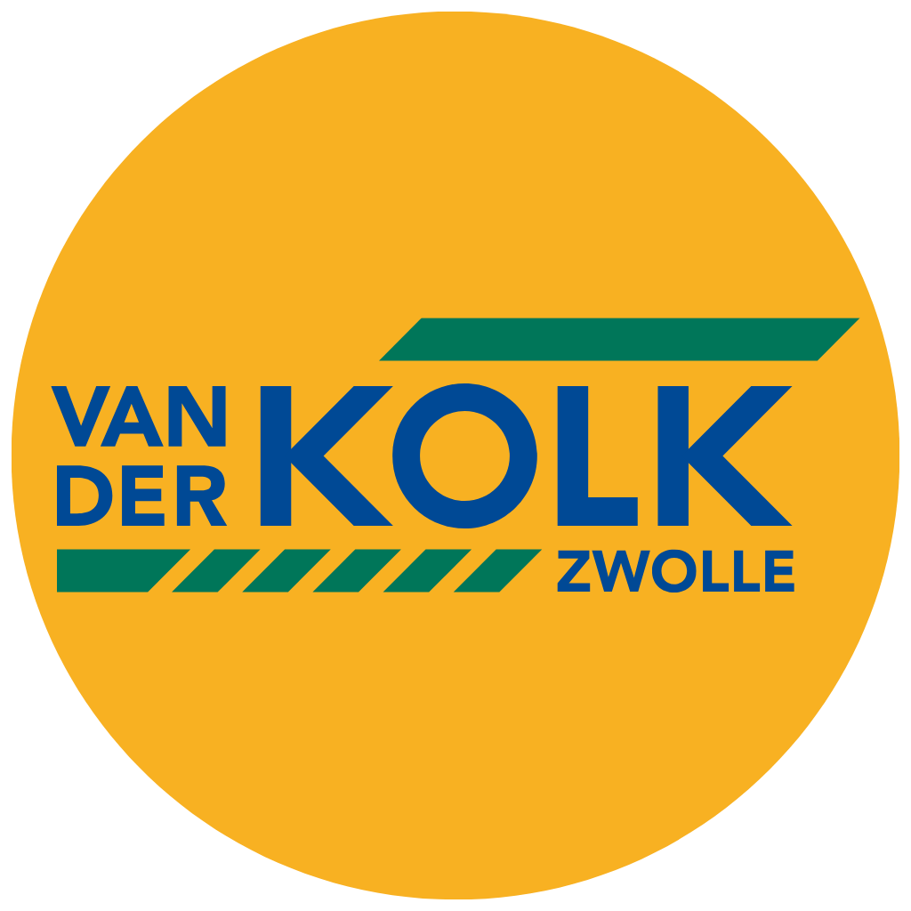 Logo Profiel Voor Vacatues Van Der Kolk Zwolle. Rond Geel En Logo Van Der Kolk Groen En Blauw